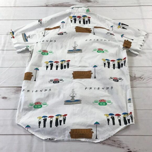 Box Lunch Men Friends Print Button Up White Polo - Picture 7 of 7